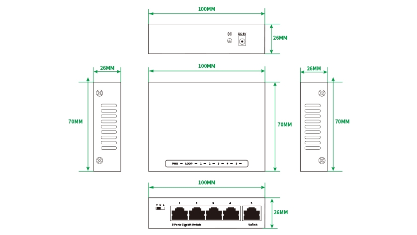 5-Port Full Gigabit Intelligent Ethernet Switch—HR-SWG1050