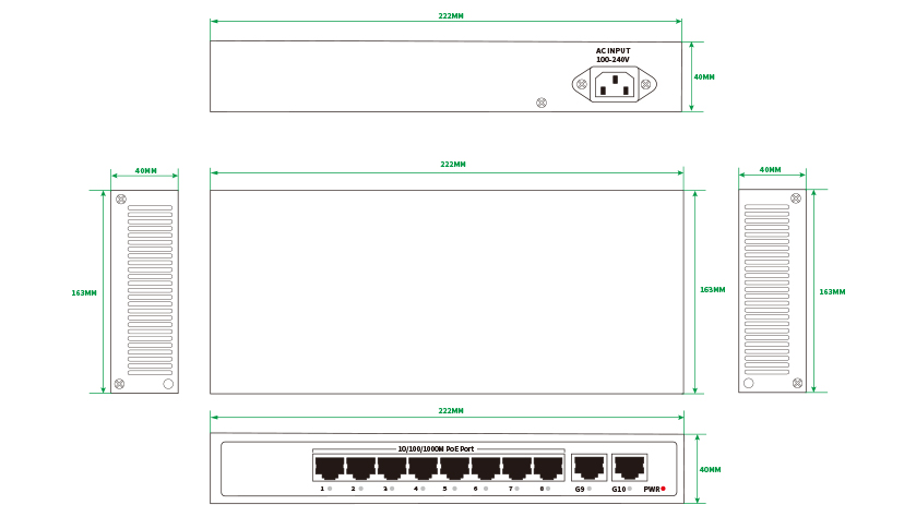 10-Port Gigabit Intelligent PoE Switch—HR901-AFG-82N